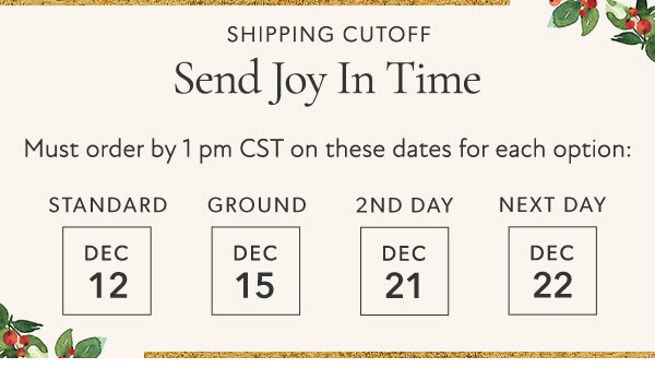 Holiday Shipping Cutoff