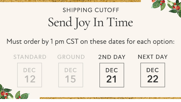 Holiday shipping dates