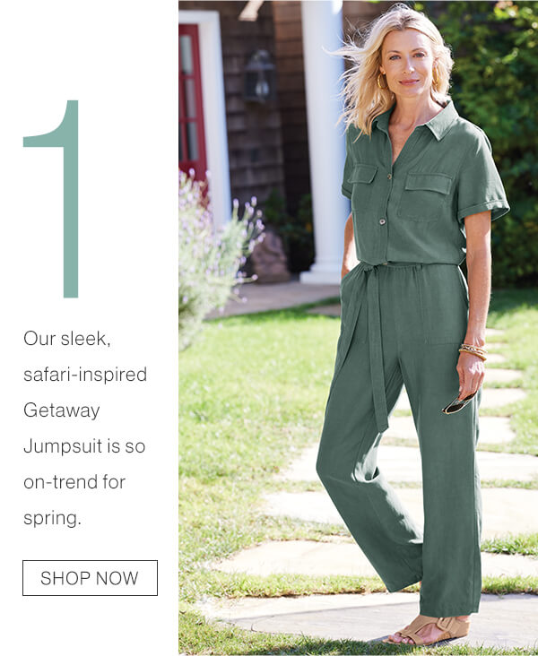 Our sleek, safari-inspired Getaway Jumpsuit is so on-trend for spring. Shop now