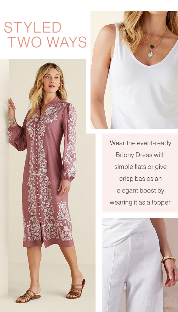 Wear the event-ready Briony Dress with simple flats or give crisp basics an elegant boost by earing it as a topper.