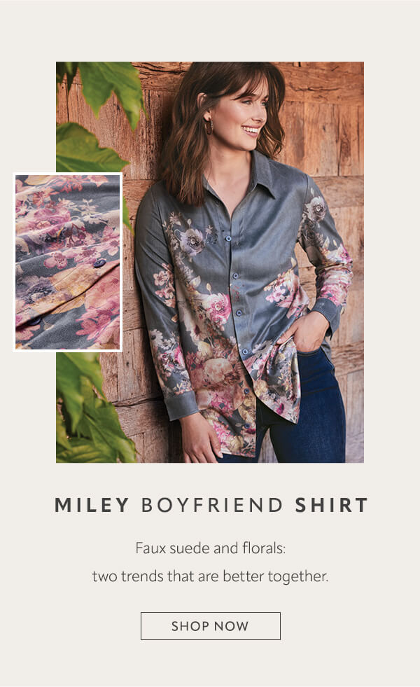 miley faux suede boyfriend shirt