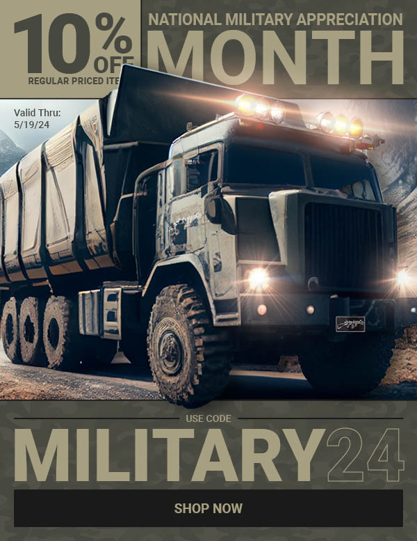 Use Code: MILITARY24 for 10% OFF Regular Priced Items for National Military Appreciation Month! Valid Thru 5/19/24