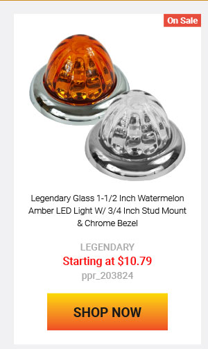 Legendary Glass 1-1/2 Inch Watermelon Amber LED Light W/ 3/4 Inch Stud Mount & Chrome Bezel Starting at $10.79 ppr_203824