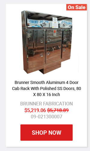Brunner Smooth Aluminum 4 Door Cab Rack With Polished SS Doors, 80 X 80 X 16 Inch Now: $5,219.06 Was: $5,718.89  09-021300007