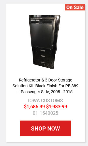 Refrigerator & 3 Door Storage Solution Kit, Black Finish For Peterbilt 389 - Passenger Side, 2008 - 2015  IOWA CUSTOMS Now: $1,686.39 Was: $1,983.99  01-1540025