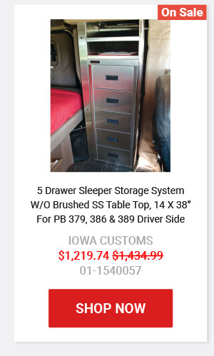 5 Drawer Sleeper Storage System W/O Brushed Stainless Steel Table Top, 14 X 38 Inch For Peterbilt 379, 386 & 389 Driver Side  IOWA CUSTOMS Now: $1,219.74 Was: $1,434.99  01-1540057
