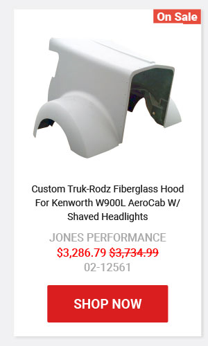 Jones Performance Custom Truk-Rodz Fiberglass Hood For Kenworth W900L AeroCab W/ Shaved Headlights 02-12561