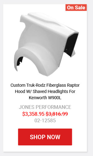 Jones Performance Custom Truk-Rodz Fiberglass Raptor Hood W/ Shaved Headlights For Kenworth W900L 02-12585