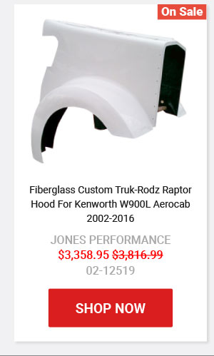 Jones Performance Fiberglass Custom Truk-Rodz Raptor Hood For Kenworth W900L Aerocab 2002-2016 02-12519