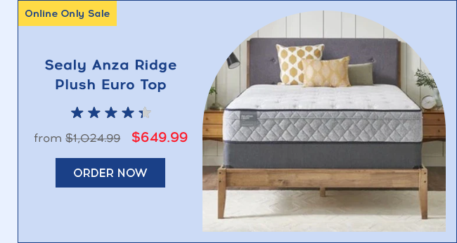 Online Only Sale | Sealy Anza Ridge Plush Euro Top | $649.99 | ORDER NOW