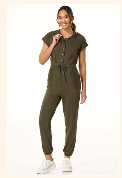Shop Solid Hooded Jogger Jumpsuit