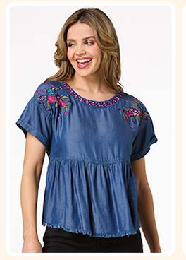 Shop chambray embroidered top