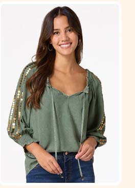 Shop gold disc embellished top