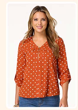 Shop polka dot zip front top