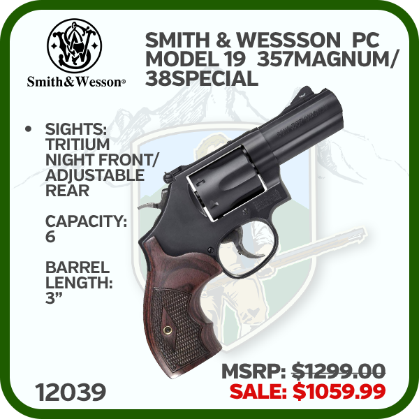 SMITH AND WESSON Pc Model 19 Carry Comp Gls Bead .357 Mag,.38 Spl + P 3in 6rnd Da/Sa