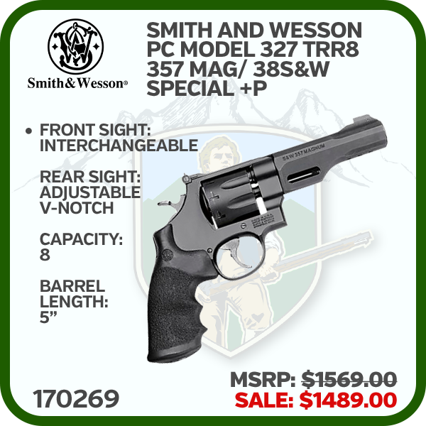 SMITH AND WESSON Pc Model 327 Trr8 Blu/Blk .357 Mag,.38 Spl + P 5in 8rnd Da/Sa