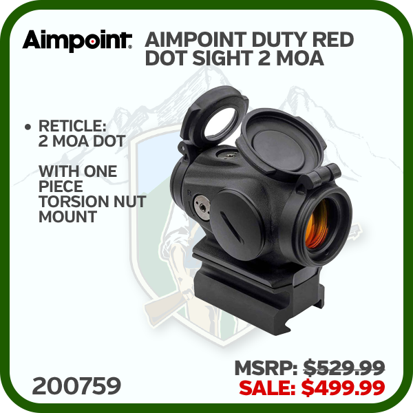 Aimpoint Duty Red Dot Sight 2 Moa - With One Piece Torsion Nut Mount
