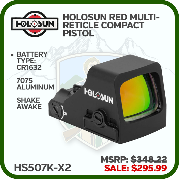 HOLOSUN Red Multi- Reticle, 7075 Aluminum, Open, Shake Awake, Compact Pistol
