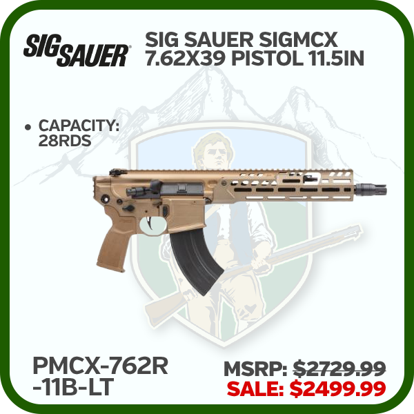 SIG SAUER Sigmcx, 7.62x39, Pistol, 11.5in, Semi, Al Mlok Hg, (1) 28rd Mag