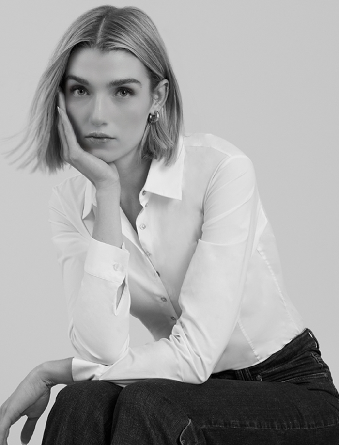 White Pima Cotton Shirt With 3/4 Sleeves and Classic Collar