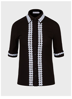 Black Jersey Short Sleeve Shirt with White Circular Lace