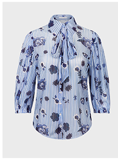 Semi-Sheer Blue & White Floral Striped Shirt