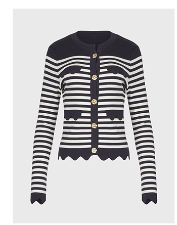 Blue And White Striped Cardigan With Gold Flower Buttons