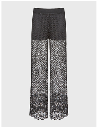 Black Oversized Sheer Maxi Pants with Scalloped Hem and Removable Short Liner