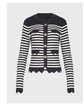 Blue And White Striped Cardigan With Gold Flower Buttons