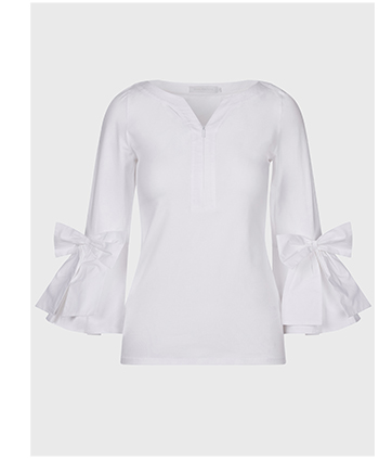 3/4 Sleeves Fitted Pima Top With Placed Bows