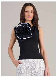 Black Sleeveless Cotton Jersey Top With Oversized Statement Flower