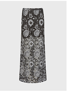 Black Sheer Maxi Skirt Featuring White Floral Designs and Removable Skirt Liner