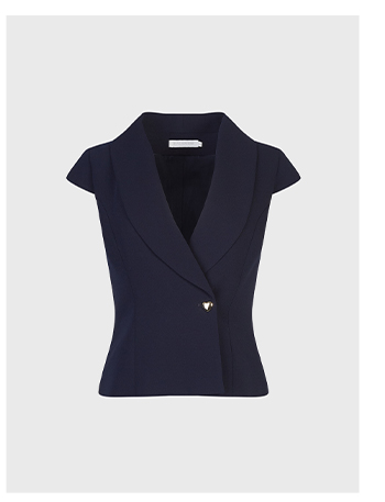 Dark Navy Vest With Long Lapel and Mini Cap Sleeves
