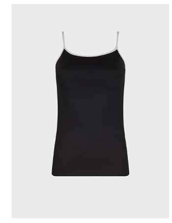 Black Tactel Thin Strap Camisole With White Trim
