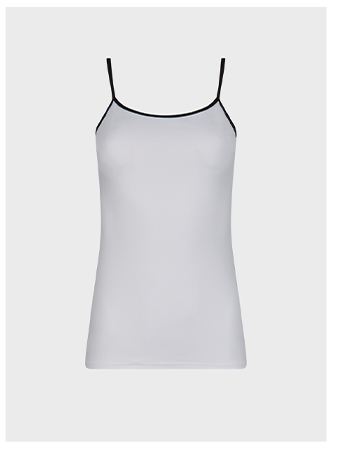 White Tactel Thin Strap Camisole With Black Trim