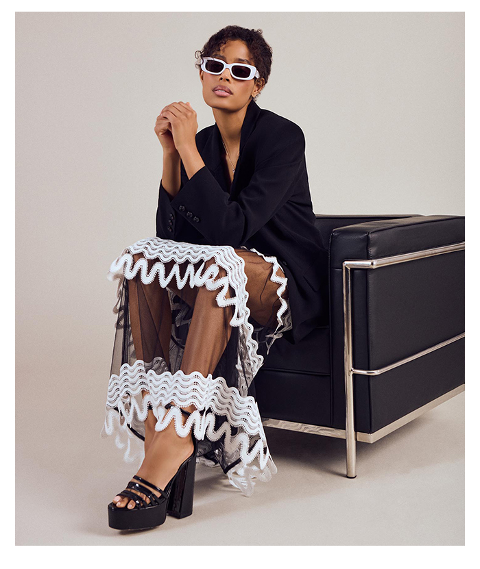 Black Sheer Maxi Skirt With Striped Linear Ribbon Pattern and Removable Liner