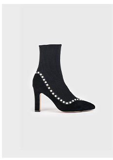Black Sock Ankle Boots with Pointed Toe and Pearl Lining