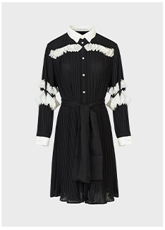 Long Sleeve Black Shirt with Black and White Accordion Pleating