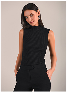 Sleeveless Black Knit Mockneck Turtleneck