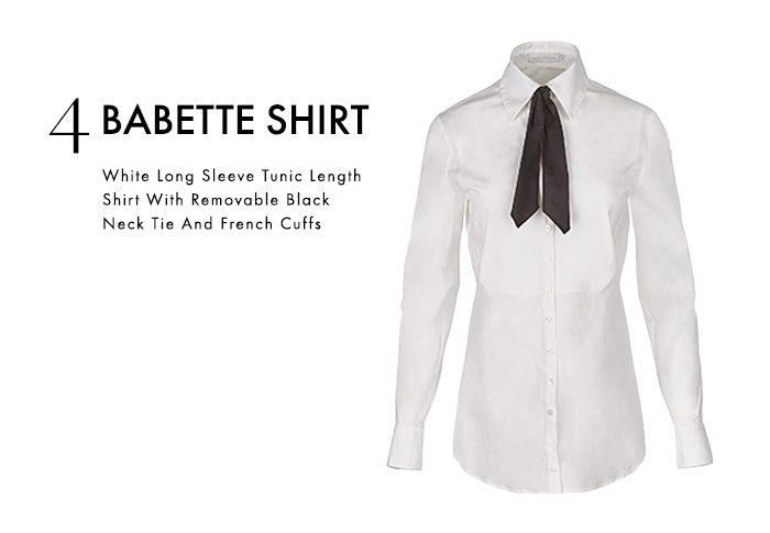 White Long Sleeve Tunic Length Shirt With Removable Black Neck Tie And French Cuffs
