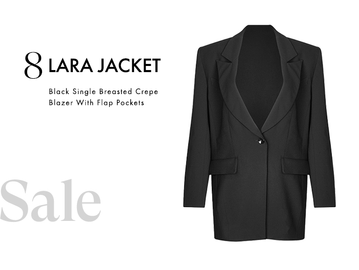Black Single Breasted Crepe Blazer With Flap Pockets