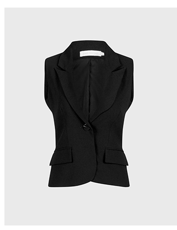 Black Single-Button Tailored Vest with Notch Lapel
