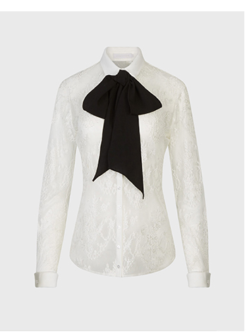 White Lace Shirt with a Removable Big Black Neck Tie