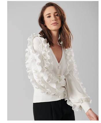 White Long Sleeve Ruffle Cardigan