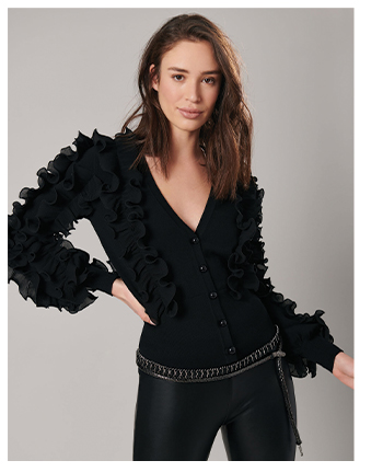 Black Long Sleeve Ruffle Cardigan