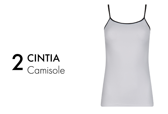 White Tactel Thin Strap Camisole With Black Trim