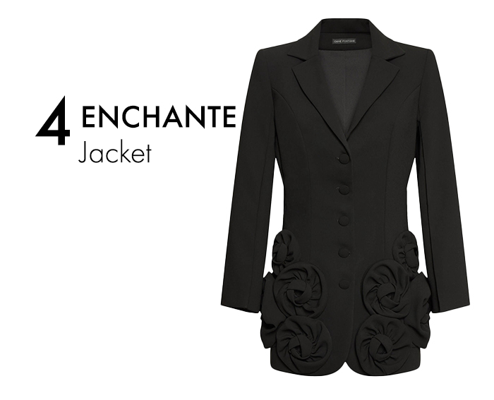 Black Crepe Jacket with Raised Flowers