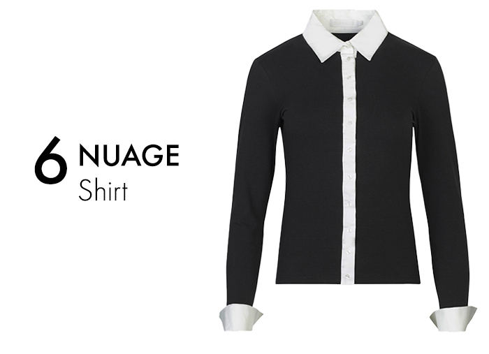 Long Sleeve Black Jersey Shirt With Contrasting White Collar and Cuffs