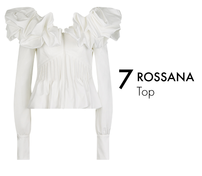 White Long Sleeve Shirt With Voluminous Ruffles At Neckline & Cinched Waist