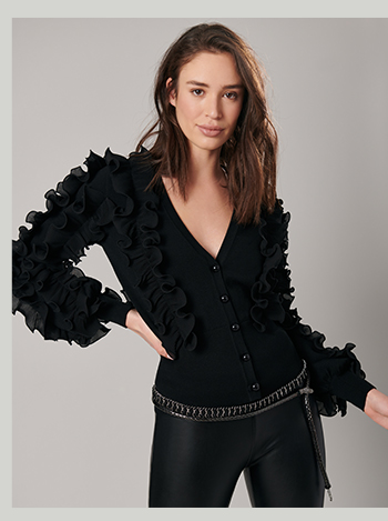 Black Long Sleeve Ruffle Cardigan